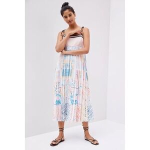 Anthropologie Geisha Designs Pleated Skirt Geometric Pink Sleeveless Midi Dress